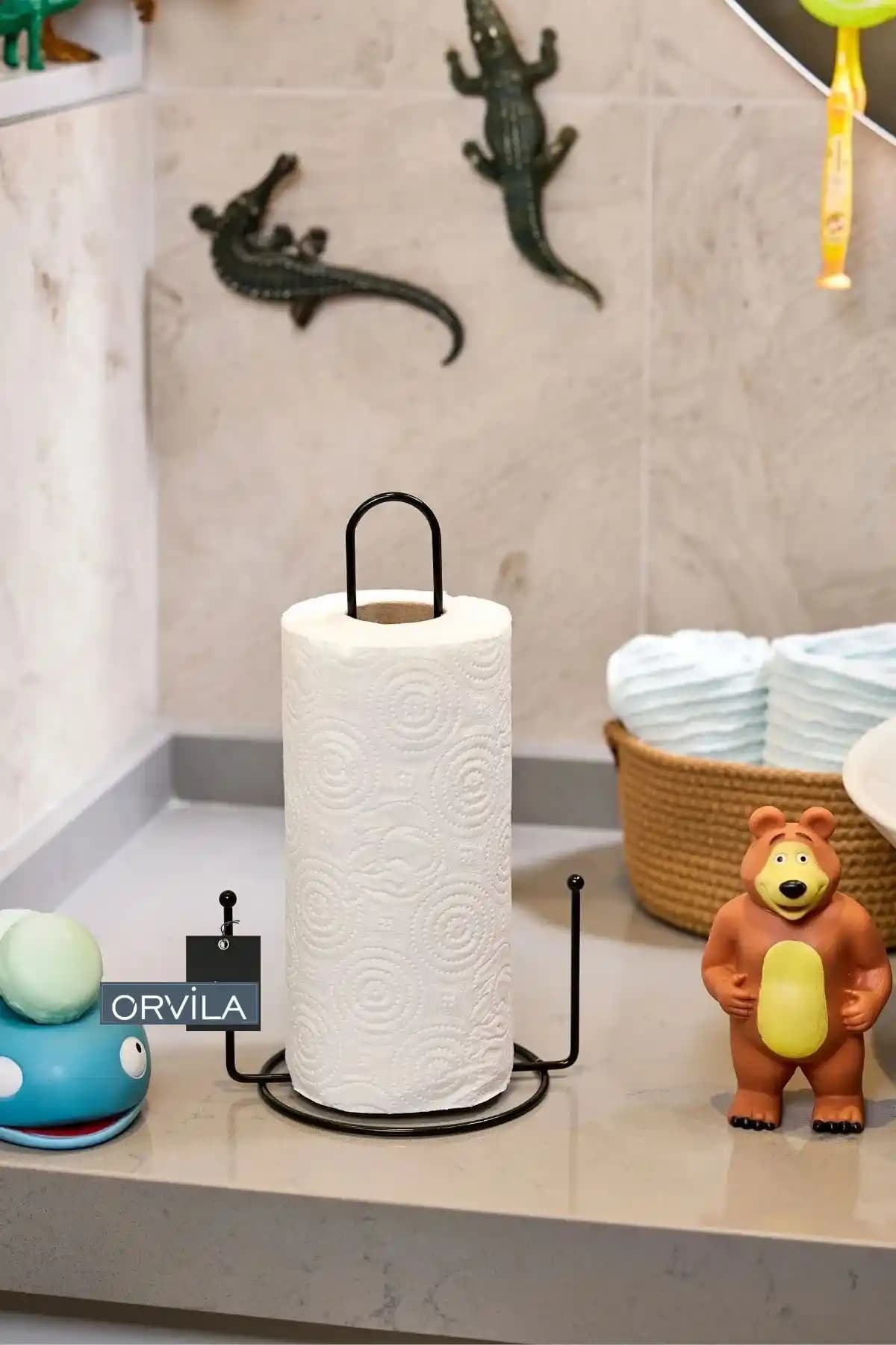 Orvila Rulo Kağıt Havluluk - Paslanmaz Çelik Siyah, Dayanıklı Tezgah Üstü Peçetelik