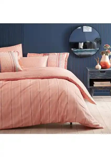 Pamena Ranforce Tek Kişilik Nevresim Seti Somon – 52 Tel, Desenli ve Volanlı Yastık Kılıfı