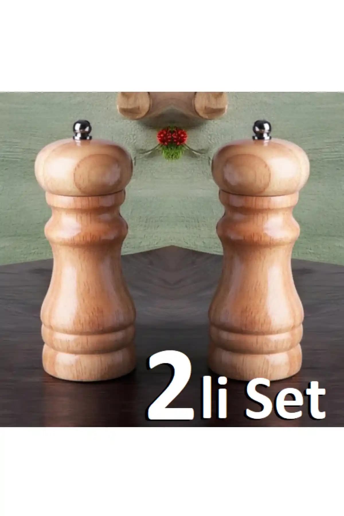 Pinkev İki Parçalı Bambu Ahşap Tuz ve Karabiber Öğütücüsü Takımı 16,5 cm mutfak içi dekor