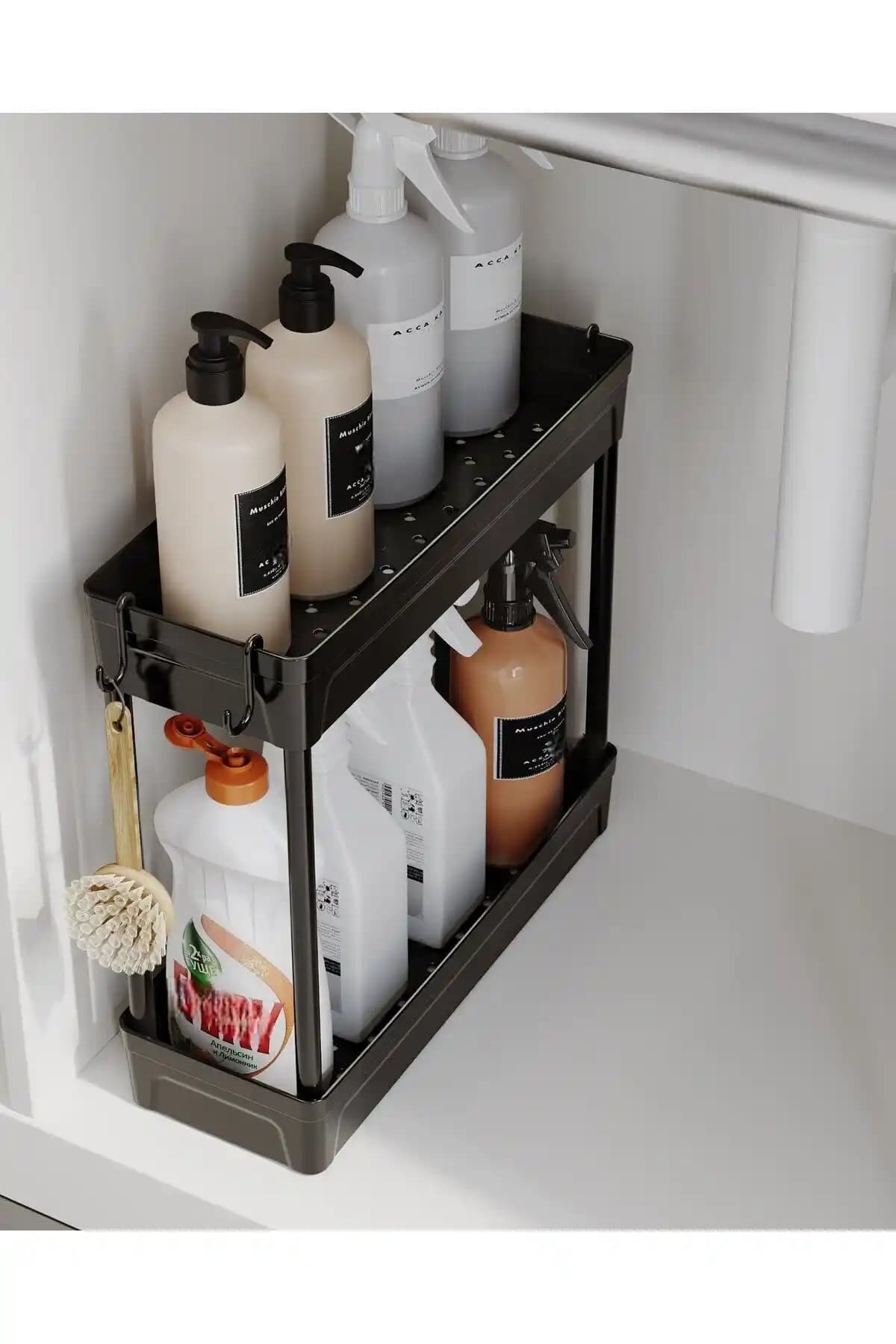 Rafata Çok Amaçlı 2 Katlı Evye Altı Düzenleyici – Siyah, BPA İçermeyen Plastik