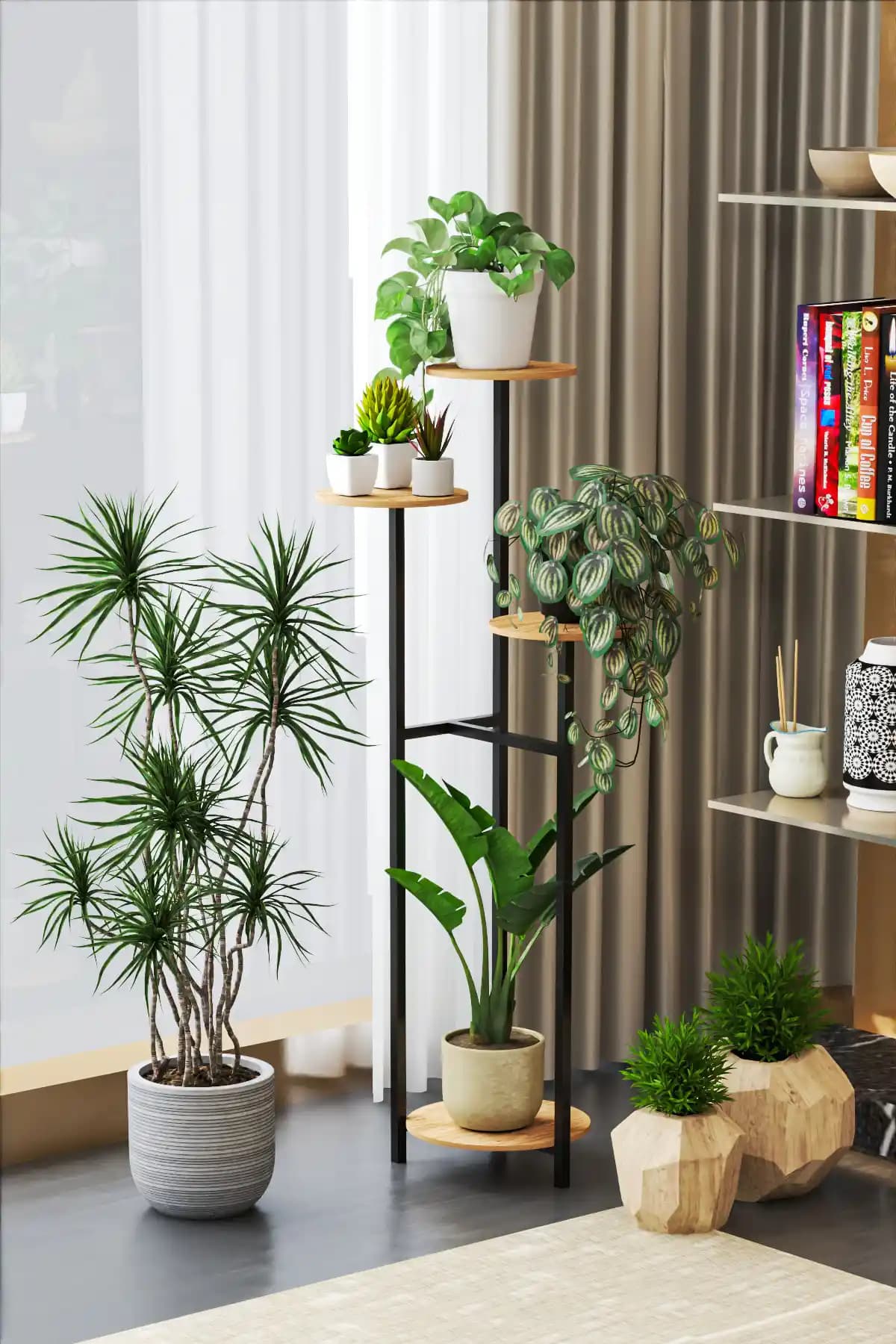 Retodesign 4 Yuvarlak Raflı Çiçeklik 1480: Türkiye Menşeli Dayanıklı Metal İç Mekân Dekor