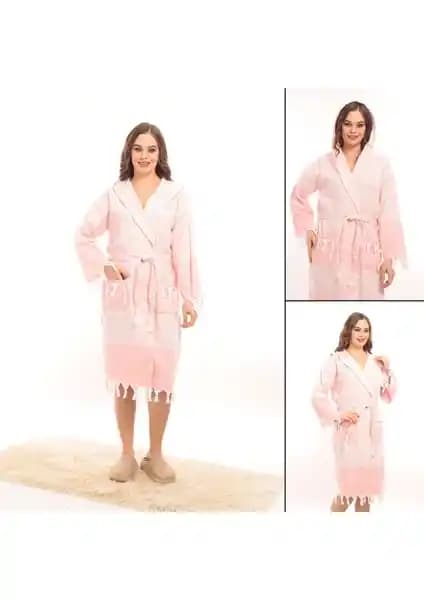 Rozet Tekstil Hürrem Turuncu püsküllü kapüşonlu unisex peştamal bornoz - Plaj, Havuz ve Spa