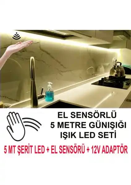 Sensörlü El Tetiklemeli LED Aydınlatma: İç Mekan Mutfak Dolapları İçin 5 Metre LED Şeridi