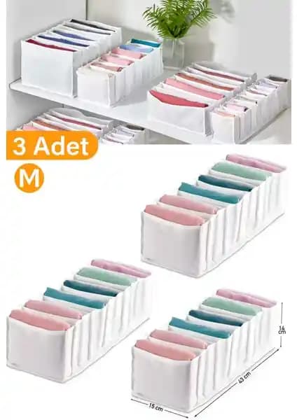 Serstil 3’lü Medium İç Çekmece Düzenleyici Seti – 11 Gözlü Kumaş 16x40x12 cm