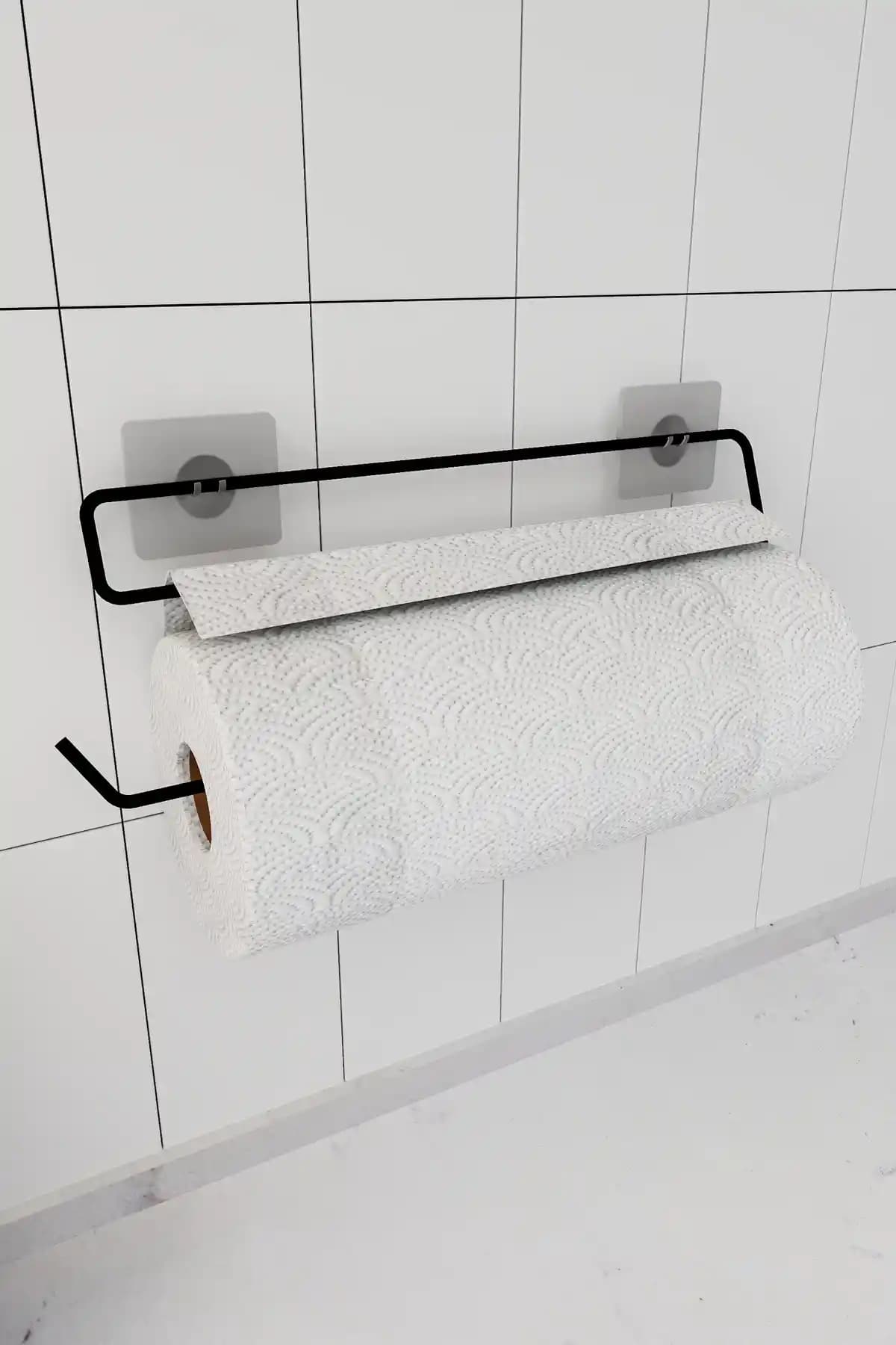 Siyah Metal Yapışkanlı Kağıt Havluluk (26 cm) – Minimalist Banyo/Mutfak Aksesuarı, TR