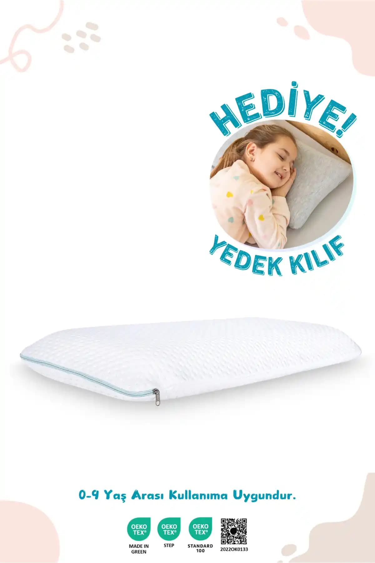 VİSCOTEX Hava Kanallı Boyun Destekli Visco Ortopedik Çocuk Yastığı 66x33x6 cm Turkuaz Beyaz