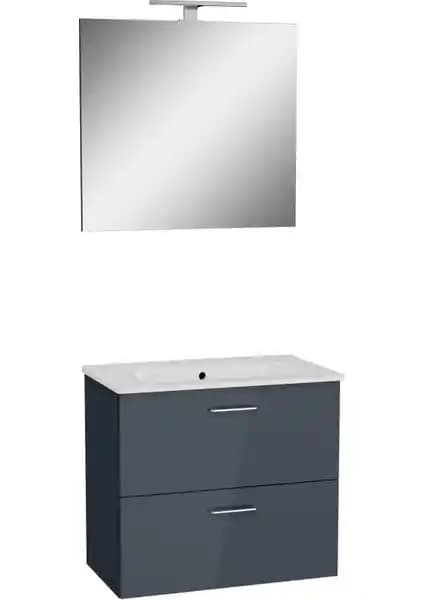 VitrA Mia 67095 Banyo Dolabı Seti (70 cm) Parlak Antrasit, LED Aydınlatmalı