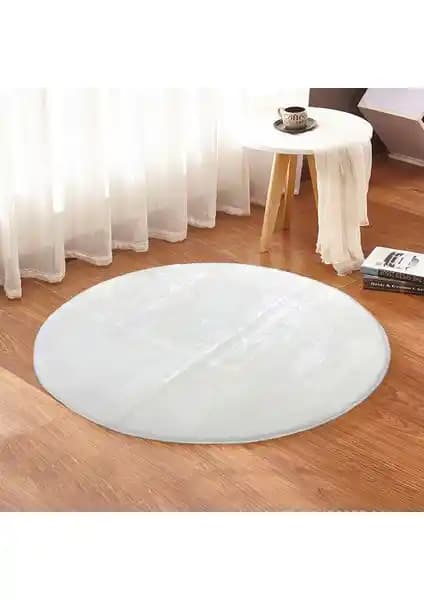 Yumuşak Peluş Halı: Sarar 120x120 cm Yuvarlak, Jel Taban Kaymaz, Makinede Yıkanabilir, Dört Mevsim