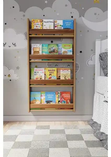 Zeo Wood Design Montessori 4 Raflı Çocuk Kitaplığı 60x120 cm - Montajlı MDF Güvenli