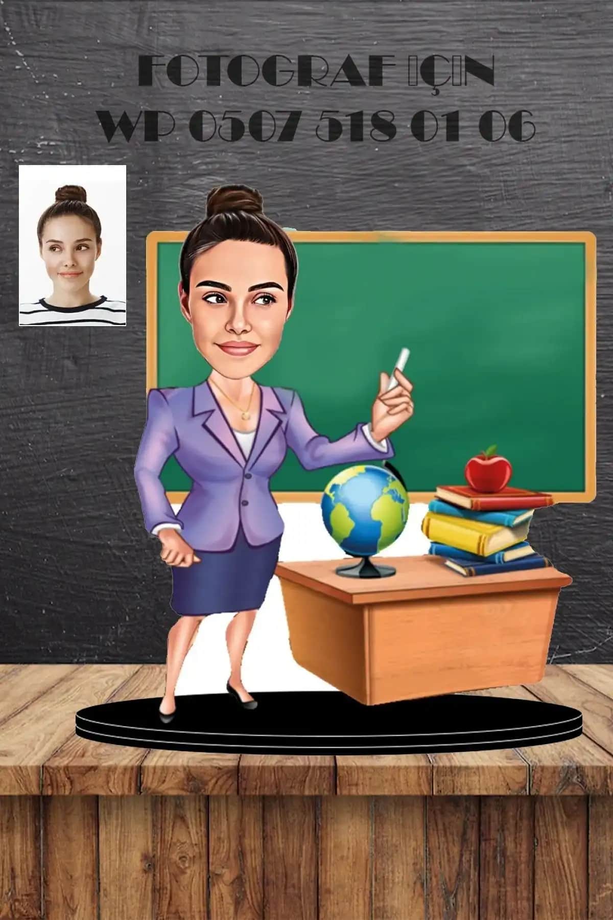 Kişiye Özel Öğretmen Karikatürlü 3D Ahşap Biblo Tanıtımı