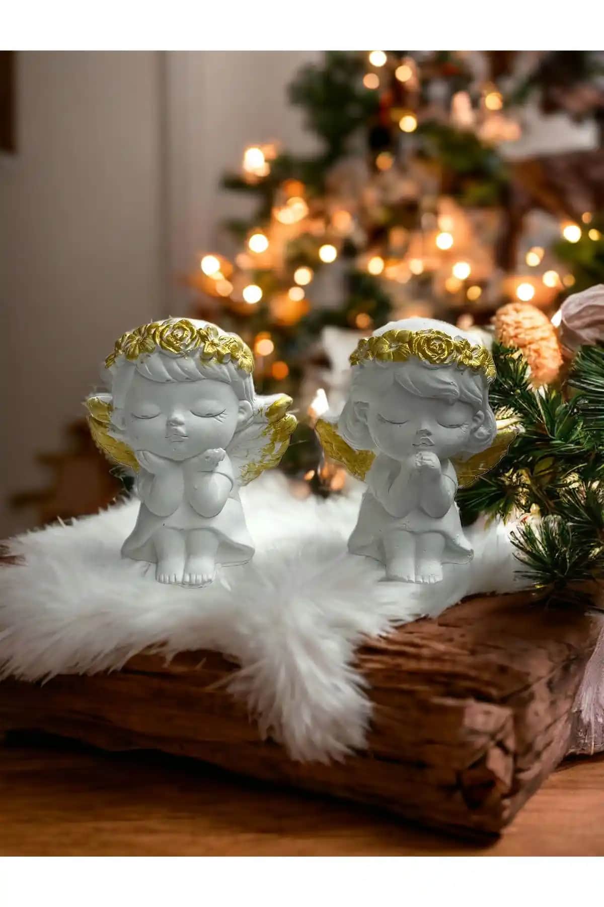 LINECRAFT 2'li Melek Kızlar Altın Taçlı Biblo: Şık ve Modern