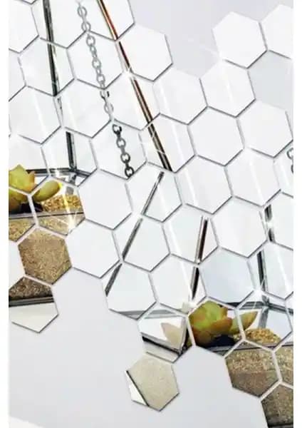 Modaba Bal Peteği Dekoratif Altıgen Ayna Seti Modern ve Şık Duvar Dekoru İçin Uygun