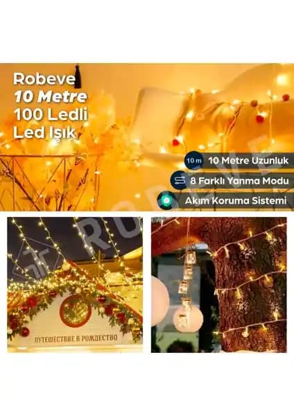 Robeve 10 Metre 100 LEDli Fişli LED Işık Yılbaşı ve Dekorasyon İçin Uygun Çözüm