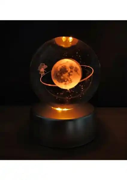 Samanyolu Galaksi Temalı Satürn Işıklı Cam Küre Dekoratif Ürünleri