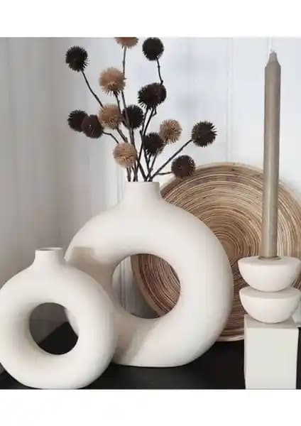 Thiramis Bohem Beyaz Halka Vazo Seti Modern ve El İşçiliğiyle Dekorasyonunuza Şıklık Katar