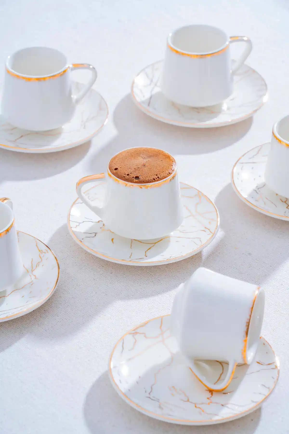 ACAR Milla 6 Kişilik Beyaz Porselen Kahve Fincanı Takımı Zarif Tasarım ile