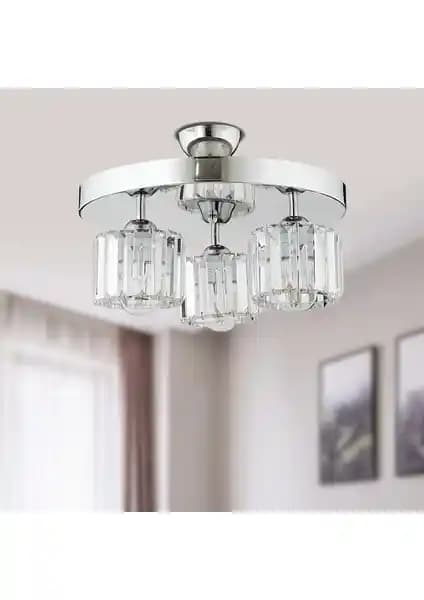 Apliqa Sabrina 3 Lü Yuvarlak Krom Kaplama Kristalli Modern Salon Avize Tasarımı