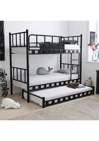 Argimo Zambak Yavrulu Genç ve Çocuk Odası Metal Ranza 90x200 Siyah Dayanıklı Tasarım