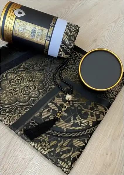 Ayhan Ayhanhome Çeyizlik Kabe Desenli Kutulu Lüks Seccade ve Tesbih Seti