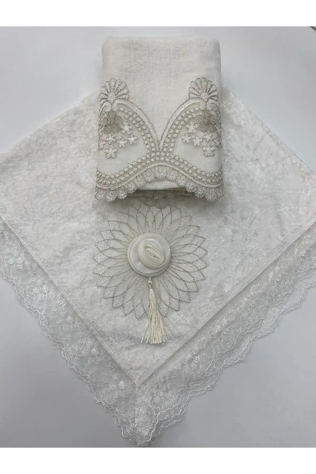 AYHANHOME Çeyizlik Fransız Güpürlü 2'li Pamuklu Yüz Havlu Bohça Takımı