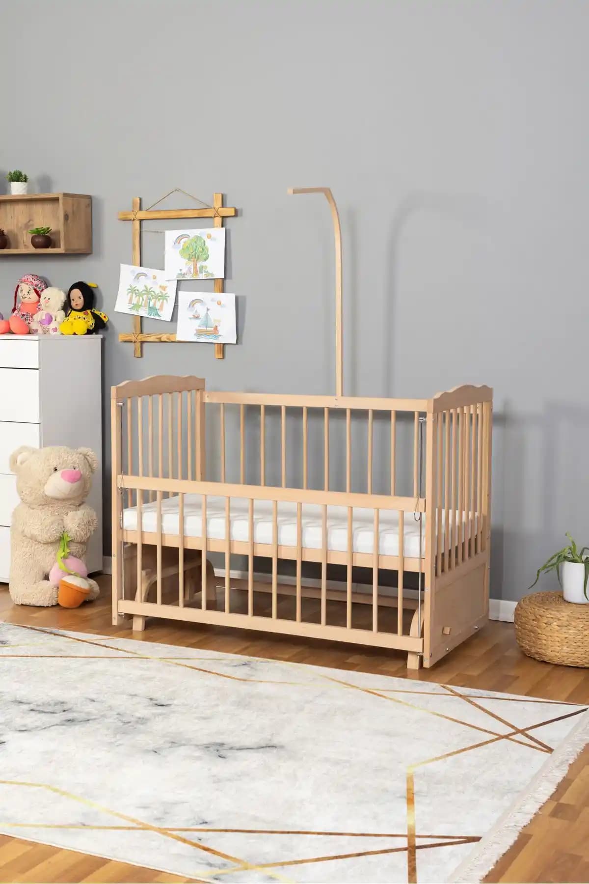 Bamgidoo Organik Anne Yanı Ahşap Beşik 60x120 - Boyasız, Sallanma Fonksiyonlu