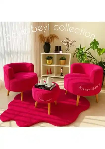 Beylerbeyi Çay Seti İkili Koltuk Berjer ve Puf Takımı Modern Tasarım ve Konfor