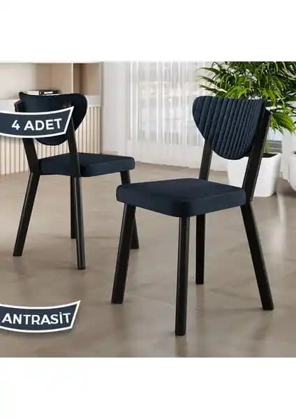 Canisa Arfe Serisi 4'lü Siyah Metal İskeletli Babyface Kumaş Mutfak Sandalyesi