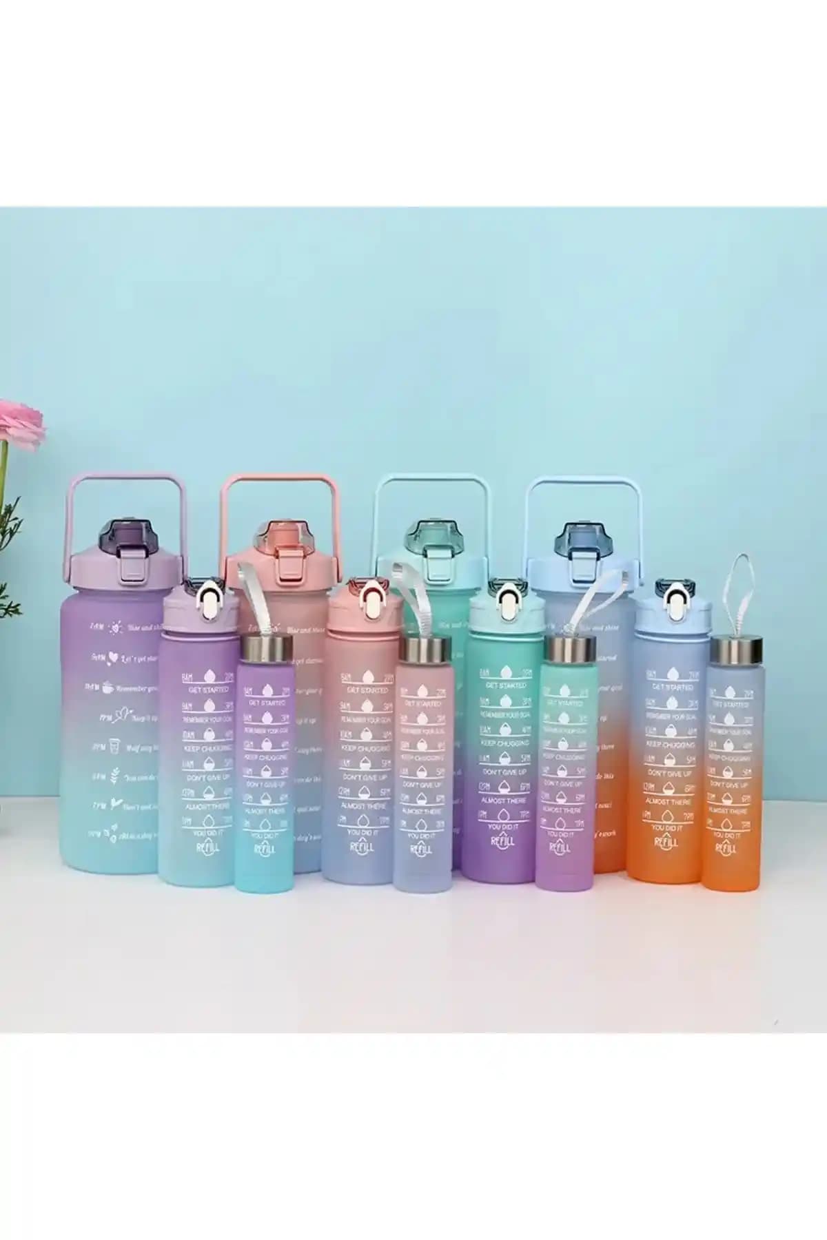 DMR Motivasyon Su Matarası 2000 ml 3’lü Set – Günlük Su Tüketimini Artıran Tasarım