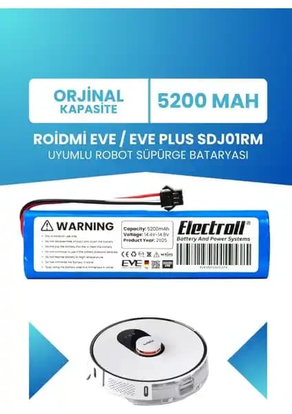 Electroll Roidmi Eve / Eve Plus Sdj01rm Uyumlu Batarya ile Yüksek Performans ve Dayanıklılık