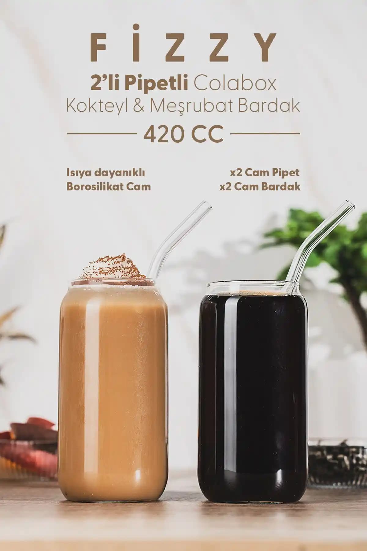 Fhilli Fizzy 2'li Pipetli Colabox Isıya Dayanıklı Borosilikat Cam Bardak 420CC Özellikleri