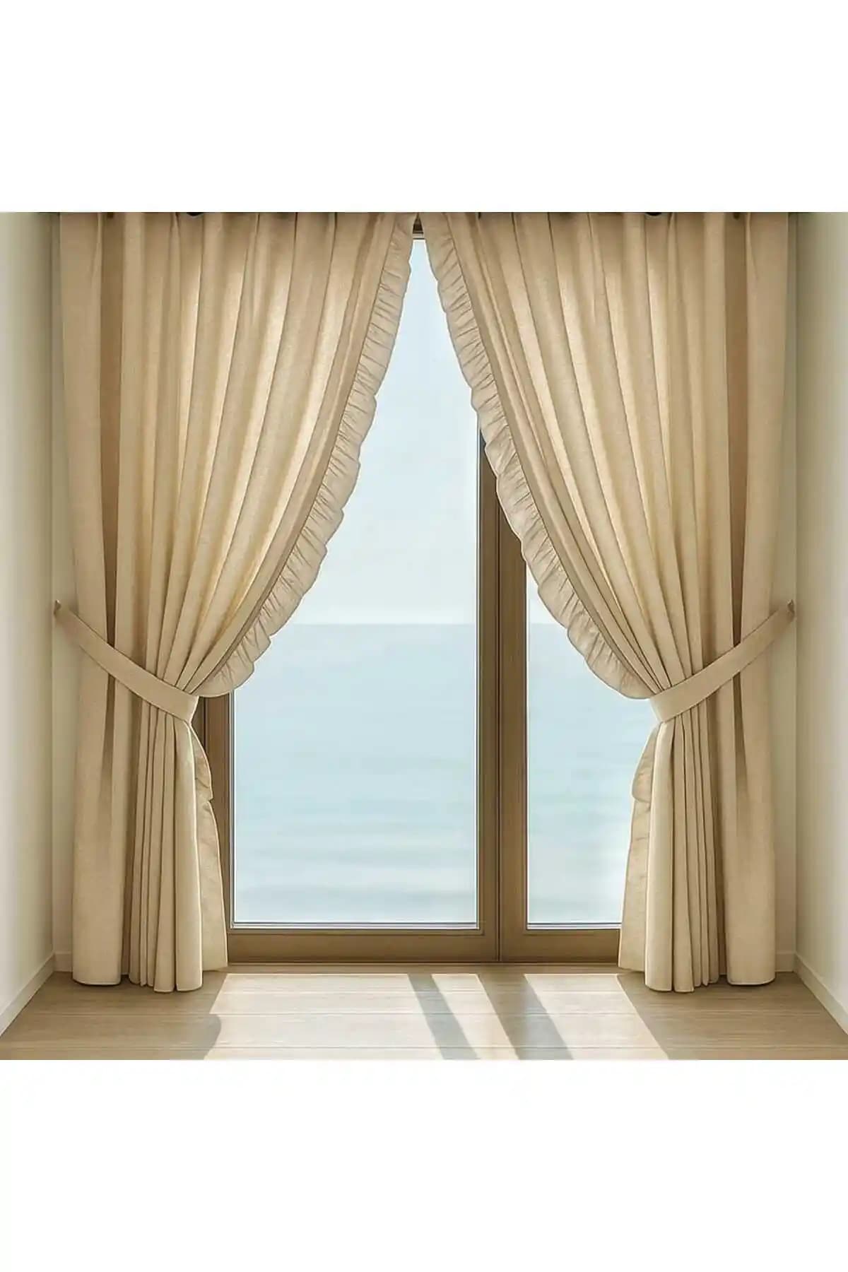 HOME ART ATELIER El Yapımı Boyuna Fırfırlı Pamuk Keten Vintage Perde - Doğal ve Şık