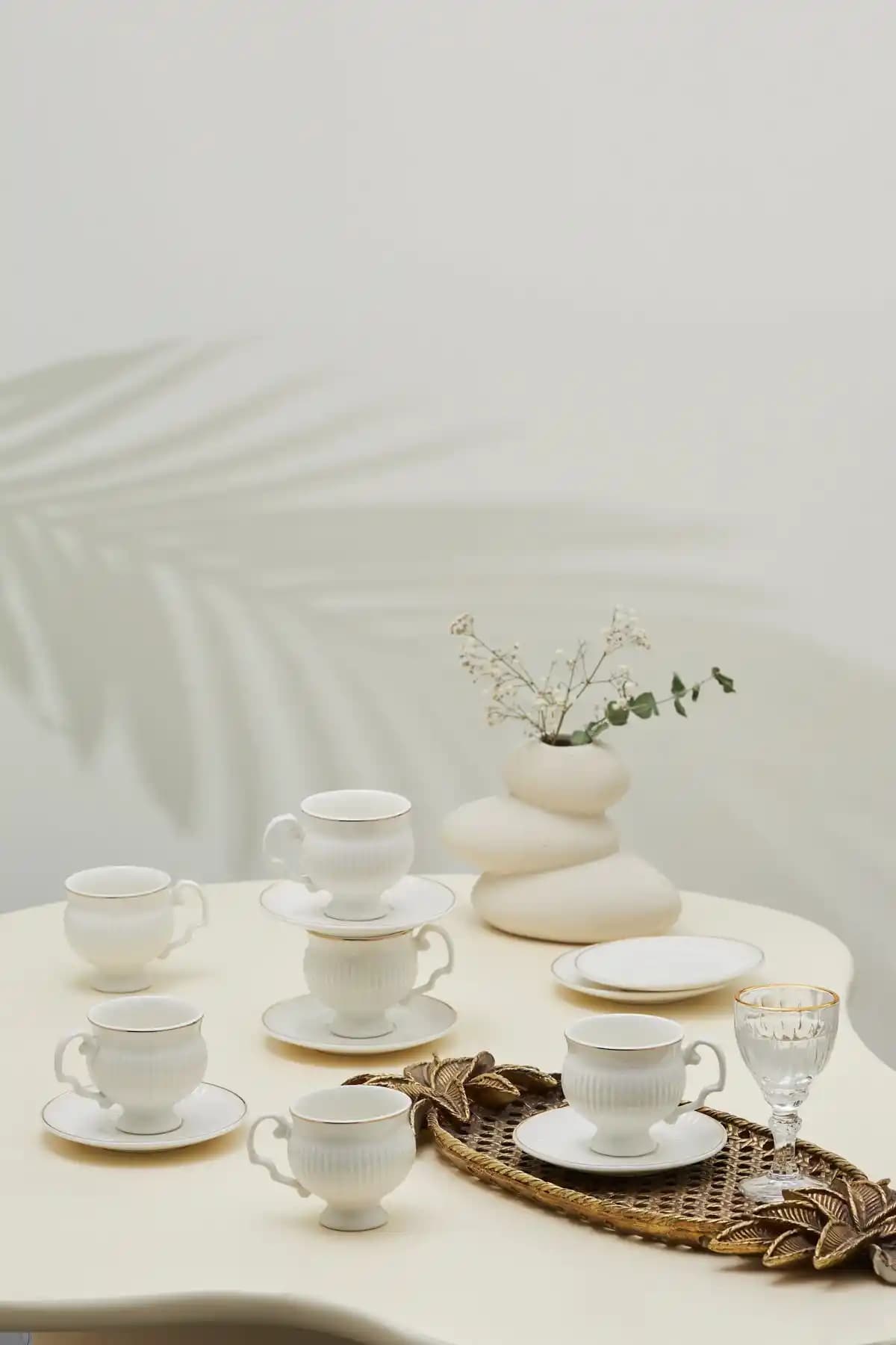 Karaca Malta 6 Kişilik 100 ml Beyaz Porselen Modern Kahve Fincan Takımı