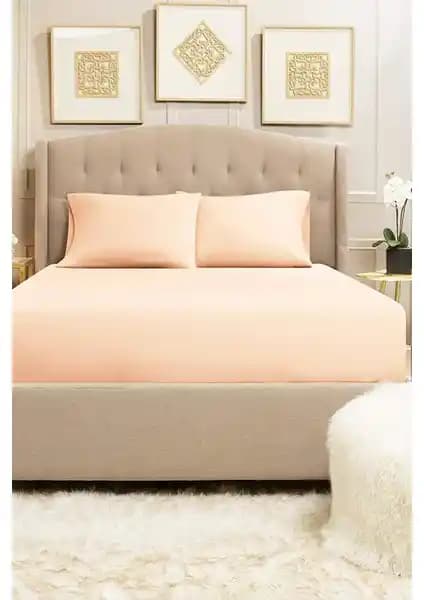 Lady Moda Çift Kişilik %100 Pamuklu Penye Lastikli Çarşaf Pudra Renk 160x200 cm