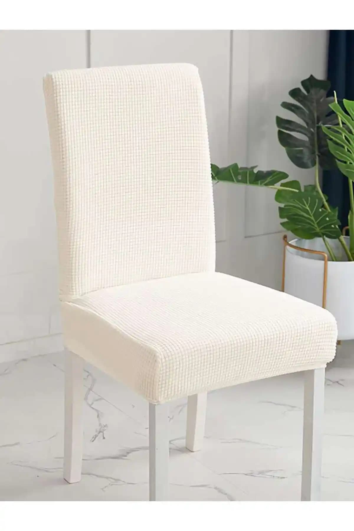 Nurlan Likrali Sandalye Kılıfı: Krem Renkli Esnek ve Dayanıklı Ev Dekorasyonu Ürünü