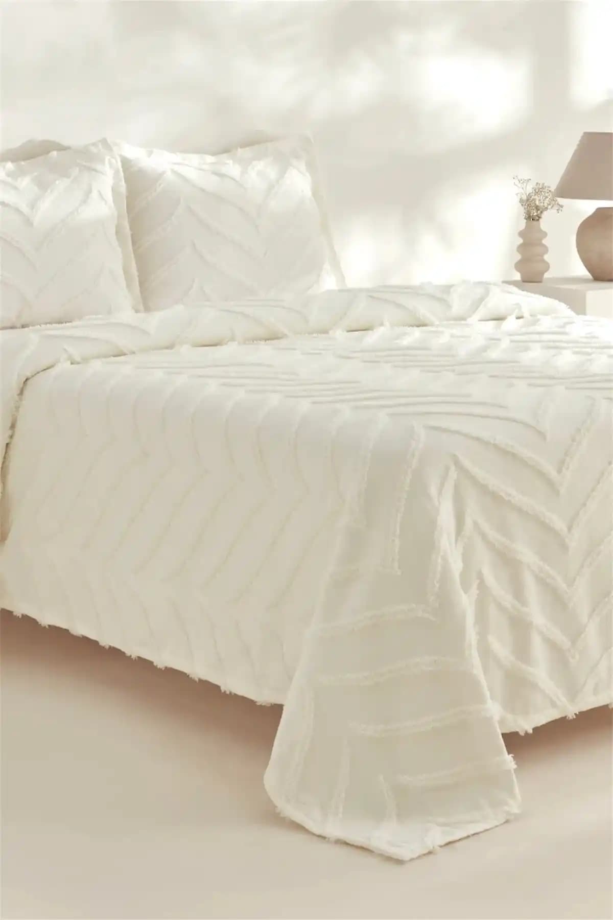 REYS Bohem Arlinageo 240x250 Ekru Geometrik Desenli Çift Kişilik Yatak Örtüsü Takımı