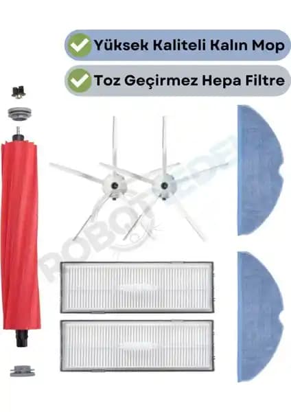 Roborock S7 Beyaz Uyumlu 7 Parça Yedek Fırça, Hepa Filtre ve Mop Seti