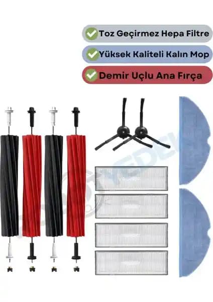 Roborock S8 ve S8+ Uyumlu 12 Parçalık Yedek Fırça, HEPA Filtre ve Mop Seti