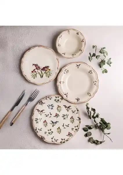 Snippy Wild 24 Parça 6 Kişilik Çiçek Desenli Porselen Yemek Takımı Zarif Tasarım
