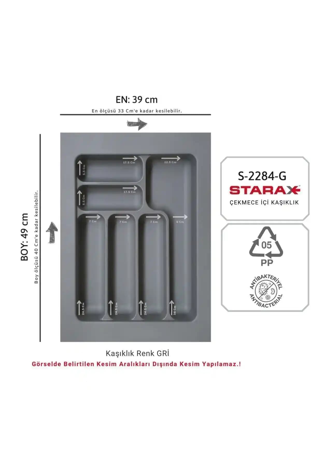 Starax 39x49 cm Gri Plastik Çekmece İçi Kaşıklık - Ayarlanabilir ve Dayanıklı