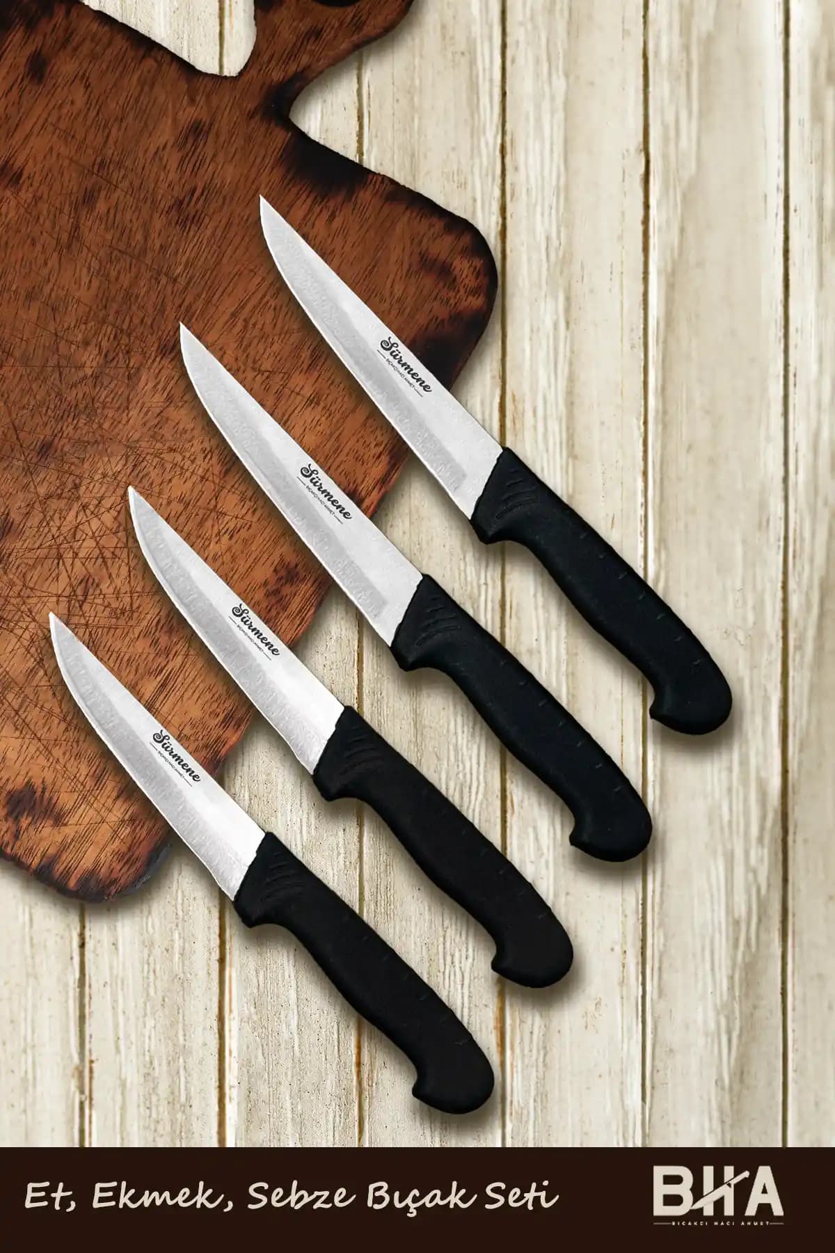 Sürmene Bıçakçı Hacı Ahmet 4 Parça Paslanmaz Çelik Mutfak Bıçakları Seti