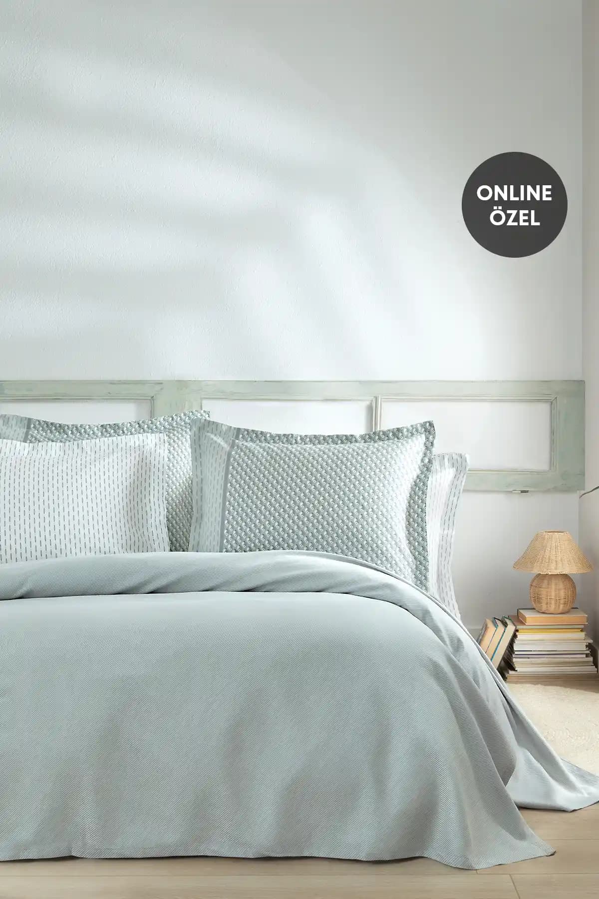 Yataş Pinto Çift Kişilik Bambu Pike Takımı Adaçayı Renkli Doğal ve Konforlu Uyku Seti