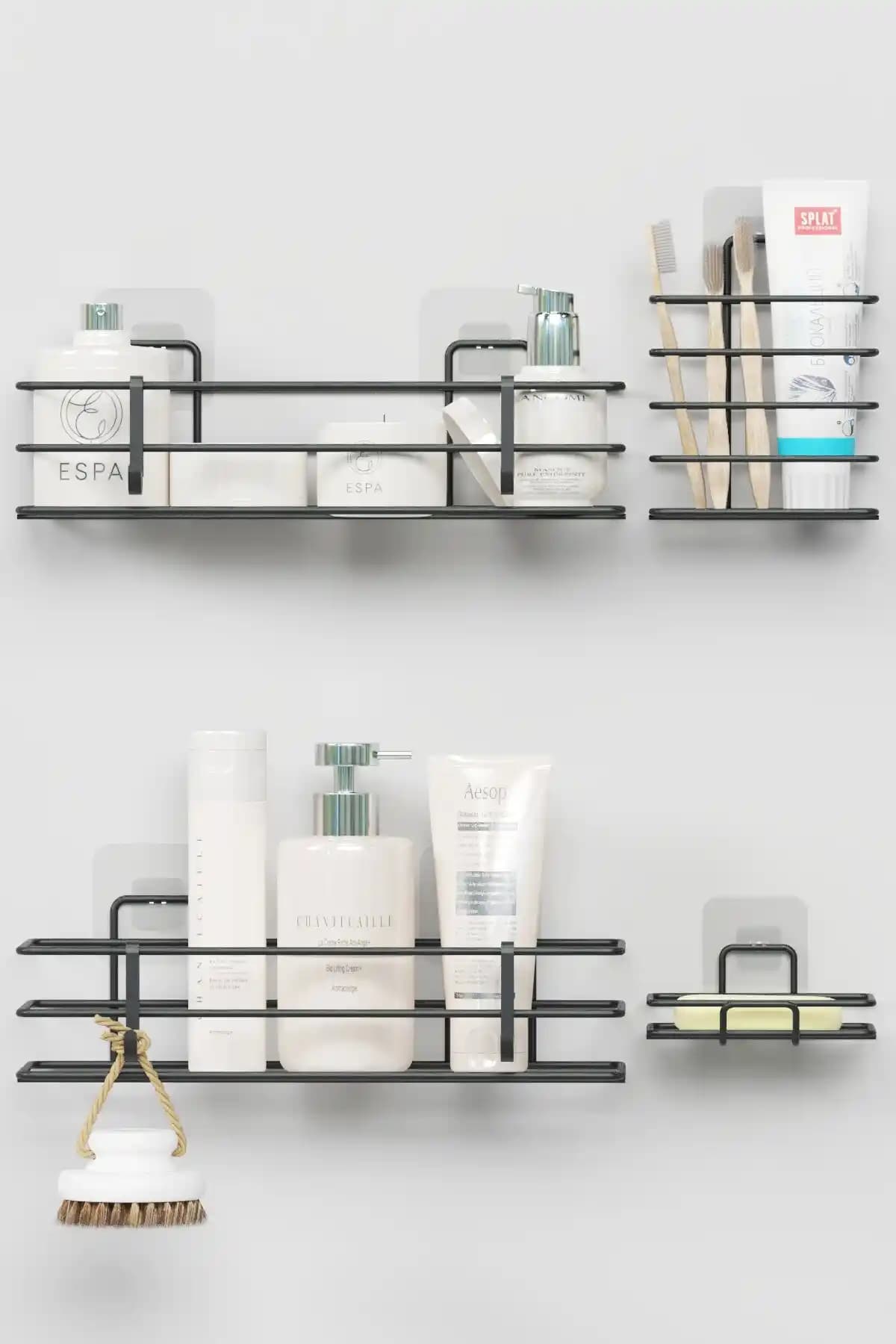 Zabata Yapışkanlı Banyo Seti: Metal, Mat Siyah ve Delme Gerektirmeyen Montaj