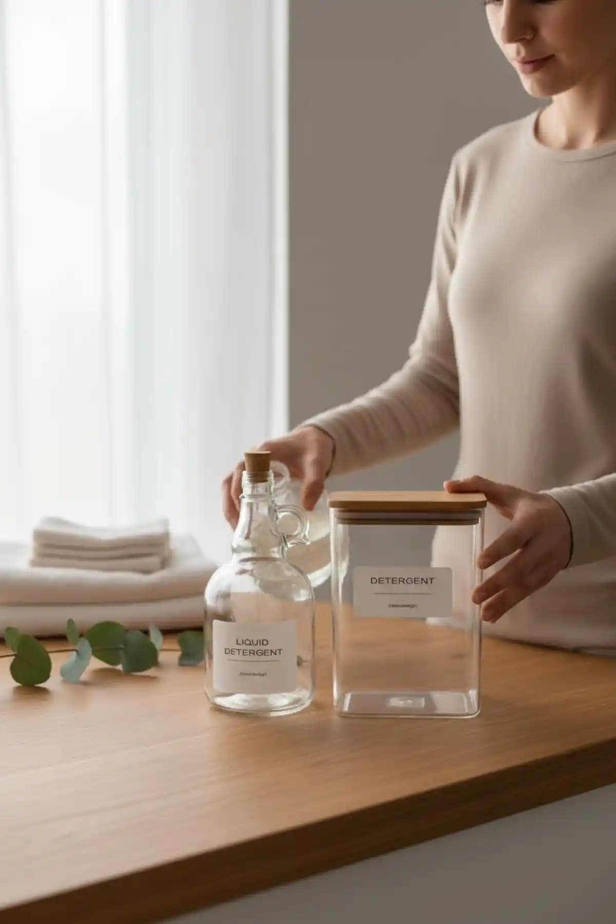 zezedesing Ahşap Kapaklı Toz ve Sıvı Deterjan Kavanozları ile Fonksiyonel Temizlik