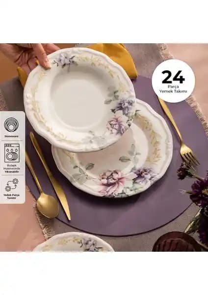 Emsan Flory 24 Parça Porselen Yemek Takımı: Zarif ve Dayanıklı 6 Kişilik Set