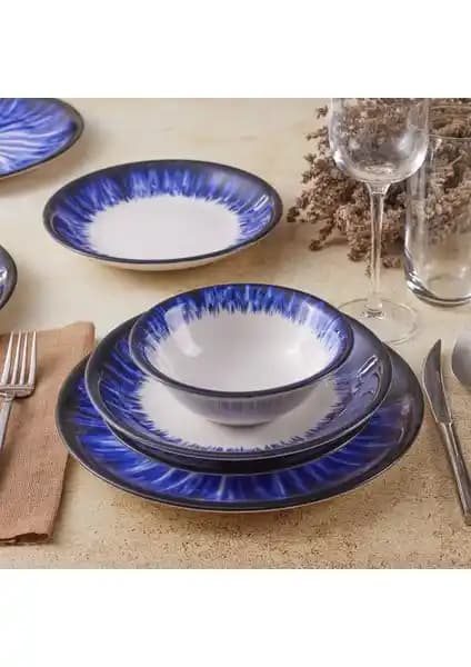 Emsan Ottoman Feza 24 Parça Mavi Porselen Yemek Takımı - Şık ve Dayanıklı Altı Kişilik Set