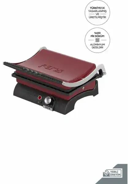 Feris Döküm Tost Makinesi Bordo Renkli Yüksek Performanslı ve Dayanıklı Mutfak Aleti