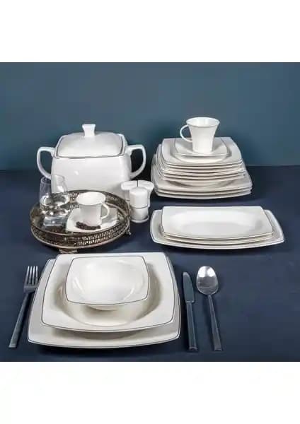 Güral 85 Parça Caroline Kare Bone Yemek Takımı: Şık ve Dayanıklı Modern Tasarım
