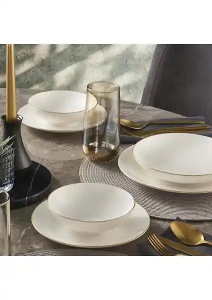 Güral Atina 18 Parça 6 Kişilik Bone Yemek Takımı Krem Renk Şık ve Modern Tasarım