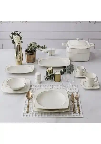 Güral Porselen 85 Parça Caroline Kare Bone Yemek Takımı Şık ve Dayanıklı Sofra Seti