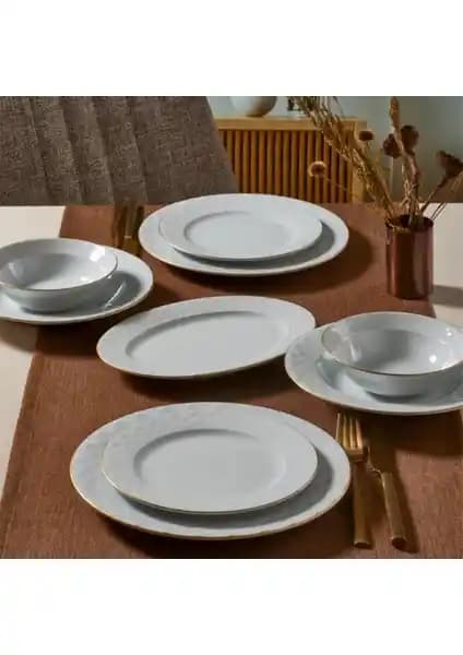 Güral Porselen Alfa 51 Parça Yemek Takımı Gold Fileli Modern ve Dayanıklı Tasarım